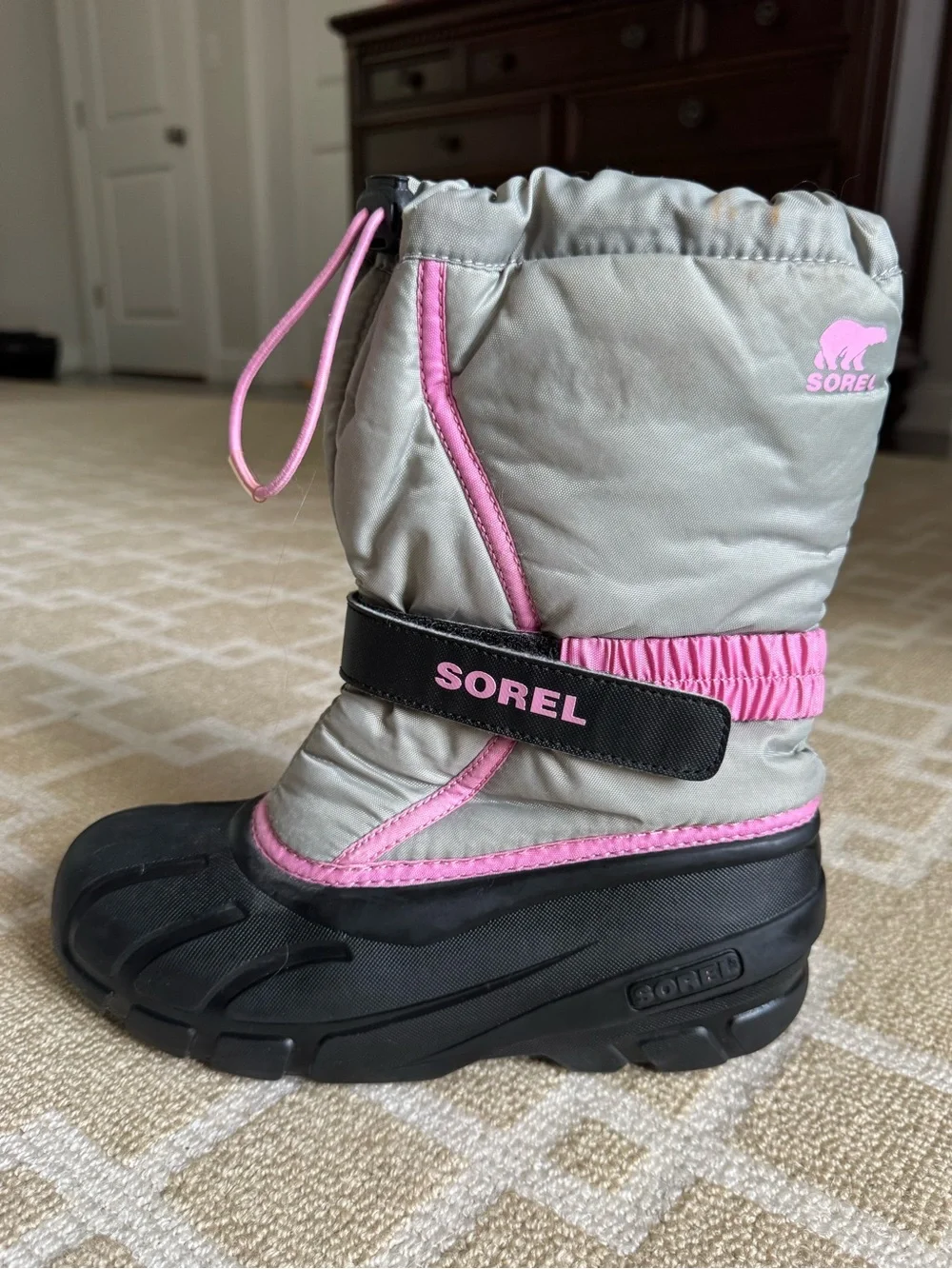 Sorel Kids Waterproof Winter Snow Boots Gray Black Pink Girls Size 5